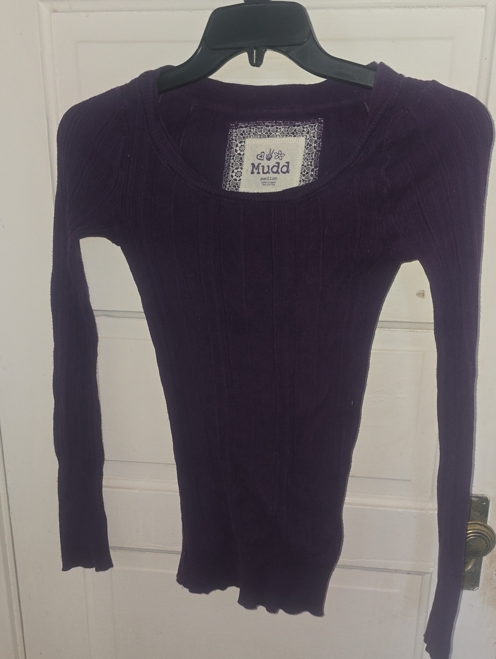 Mudd Purple Ribbed Scoop-Neck Long Sleeve Top